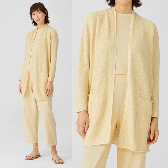 Eileen Fisher Organic Cotton Linen Slub Long Cardigan - Picture 1 of 9